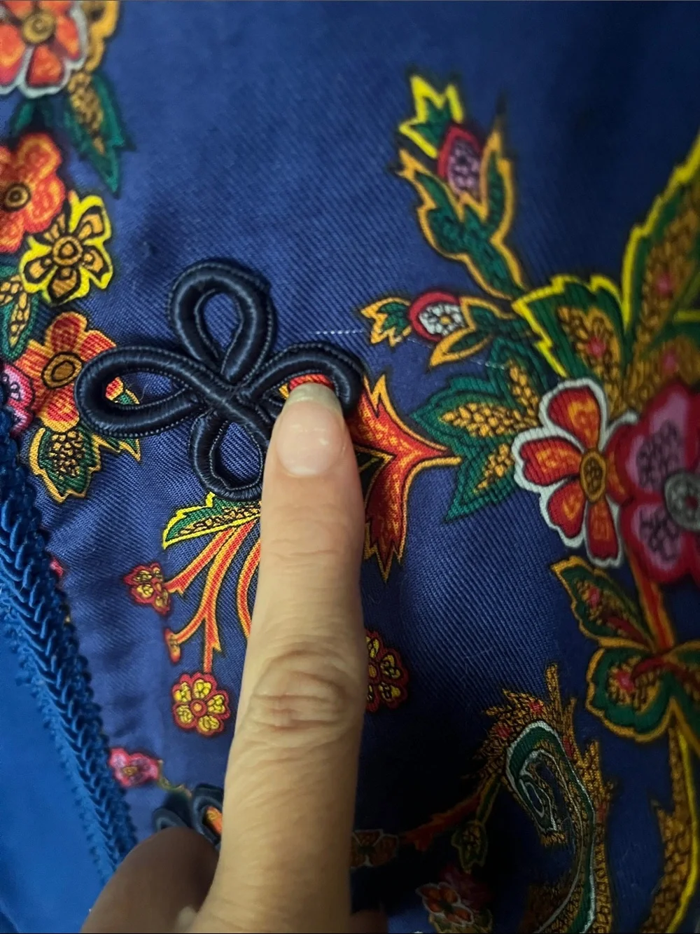 Blue Floral Embroidered Suzani Jacket - handmade/custom Asian jewel tone crop